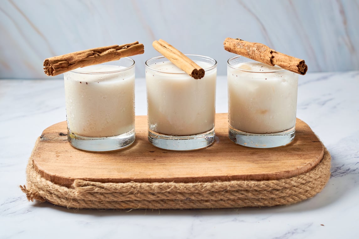 Delicious horchata drink in crystal glasses.